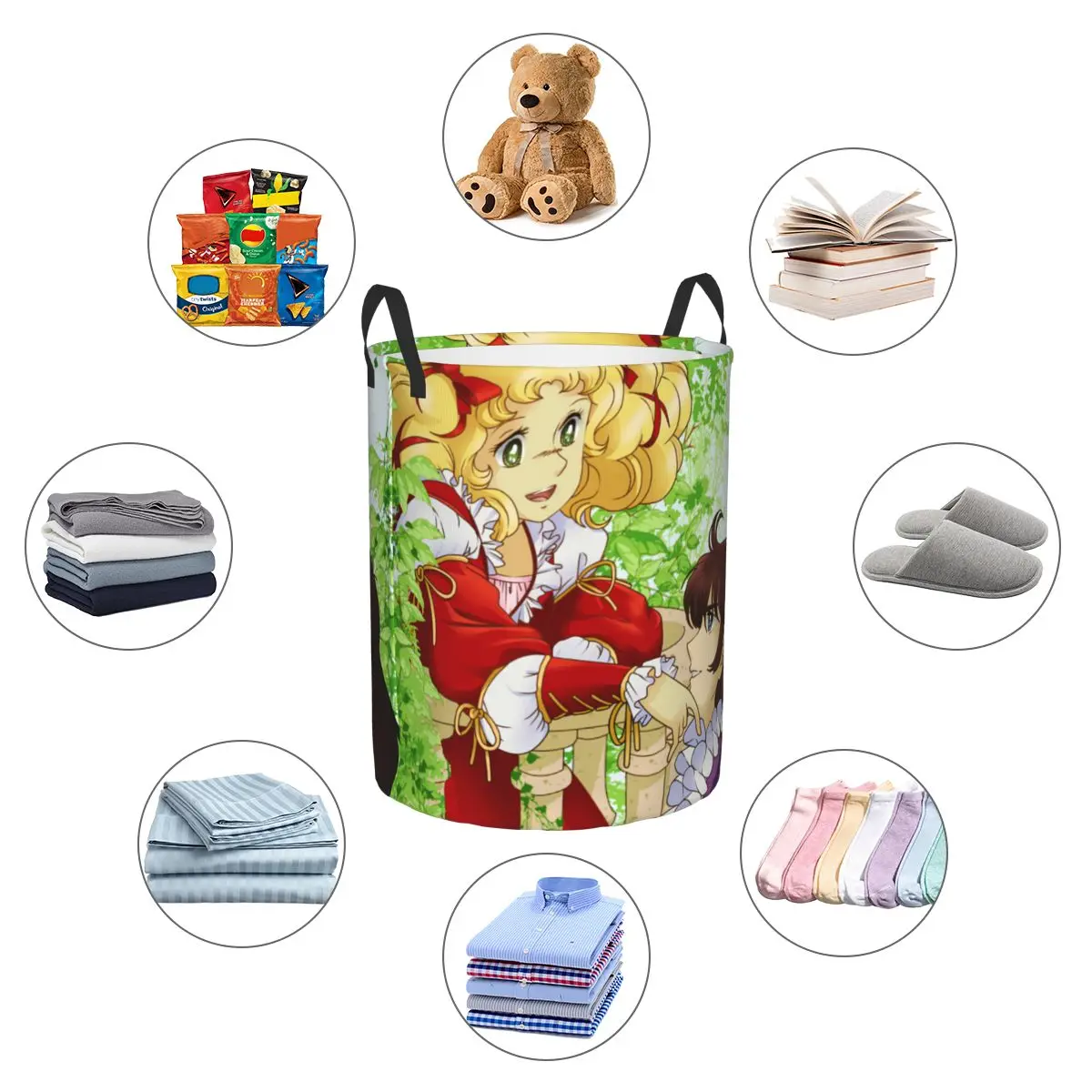 Custom Candy Candy Laundry Basket Collapsible Anime Manga Cartoon Girl Clothes Hamper for Baby Kids Toys Storage Bag