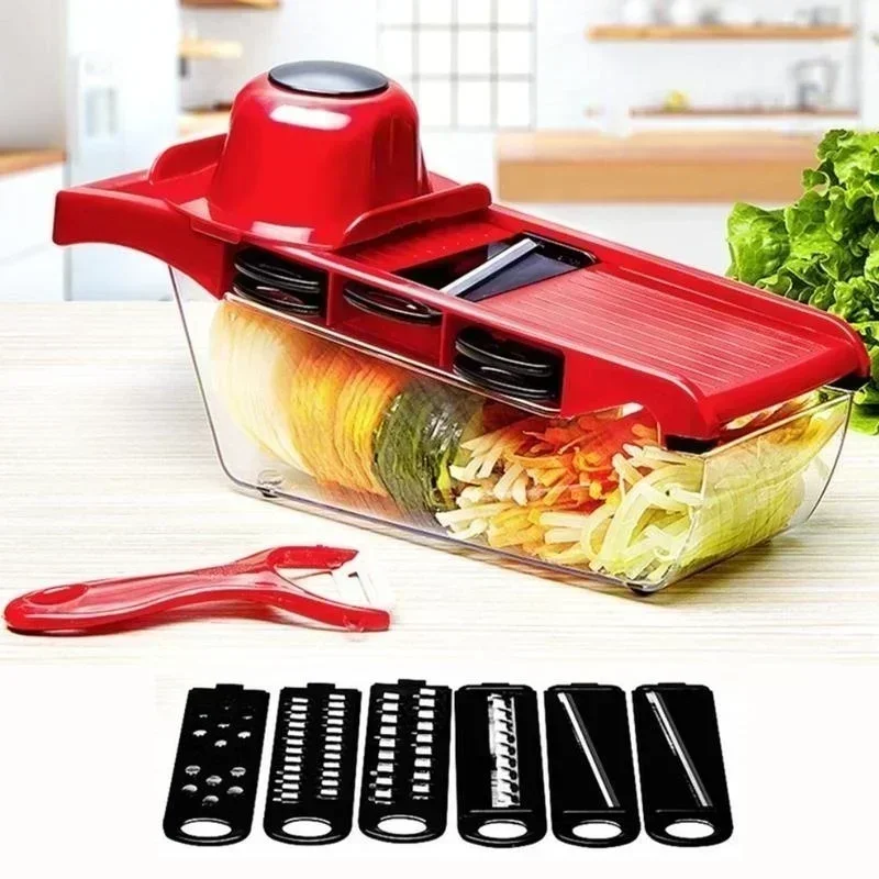 

6 in 1 Vegetable Slicer with Steel Blade Slicer Potato Peeler Carrot Grater Dicer Easy to Carry and Simple to Use