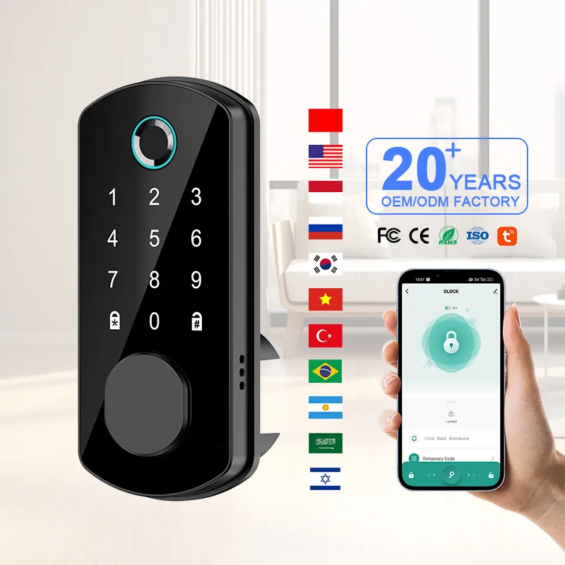 Password Fingerprint Smart Lock Tuya Wifi Entry Door IC Card Mechanical Key Unlocking Function Deadbolt Locked