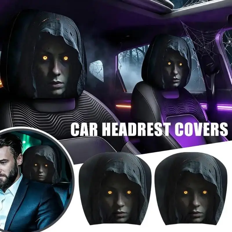 Halloween Horror Themed Car Headrest Covers 1/2Pcs Scary Reaper Lady Print Universal Fit Auto Interior Accessories for Drivers