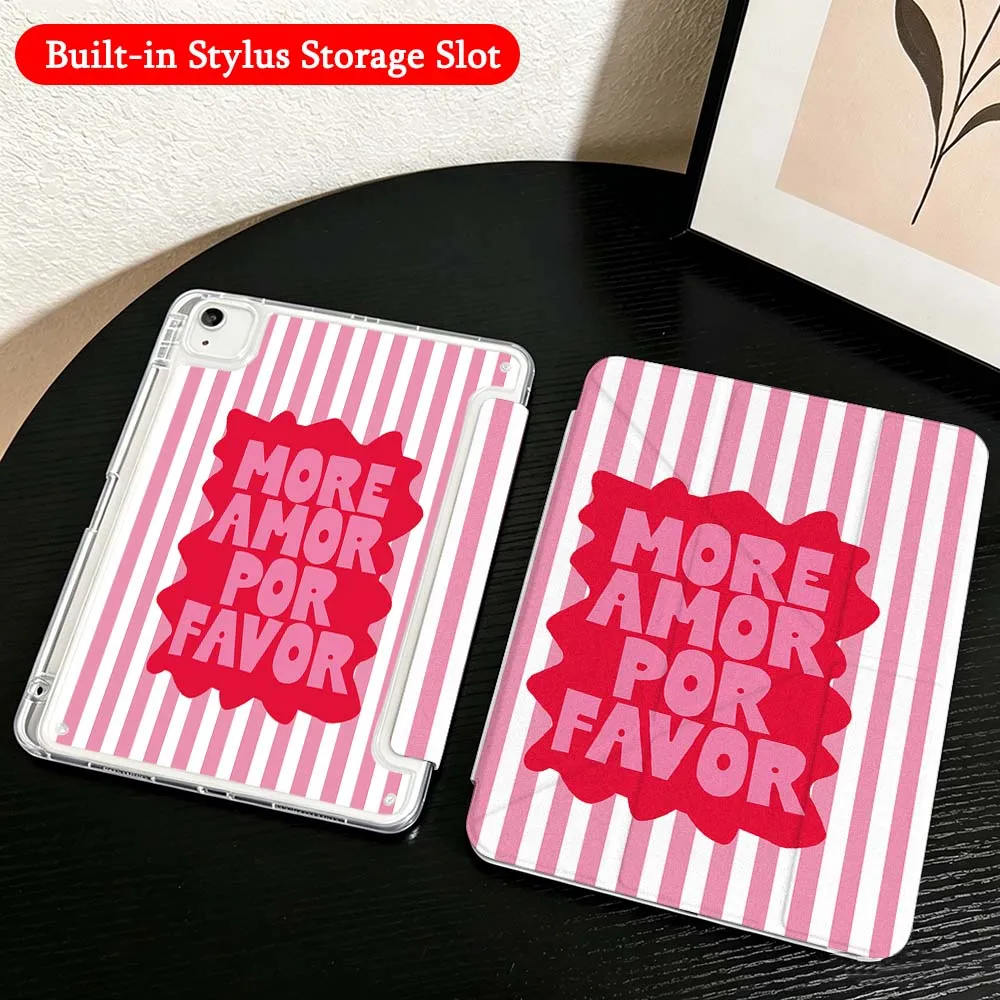 Red Striped Rules Case For iPad Mini Pro Air 5 6 7 8 9 10th 11th 11 9.7 10.9 13 inch Transparent Y-Shaped Folding Tablet
