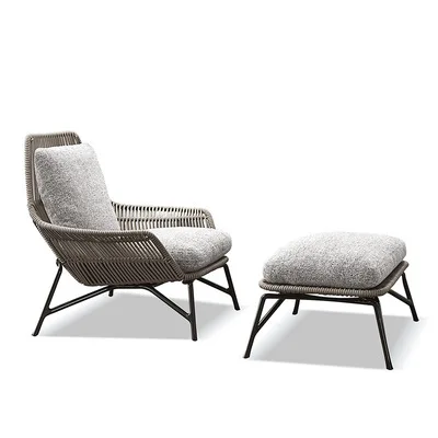 rope design metal frame waterproof chair long stone table and chair setHigh-end garden hotel outdoor furniture