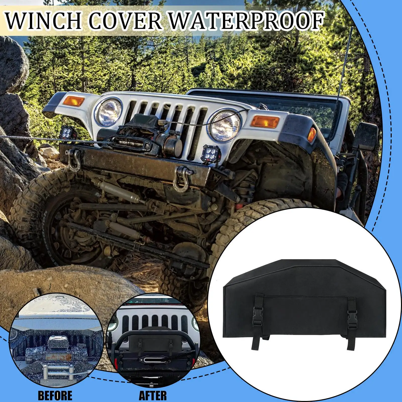 Winch Cover UV Protection Adjustable Straps Oxford Waterproof Dust Cover For Snow Automobile Automotive Car Outdoor Marine