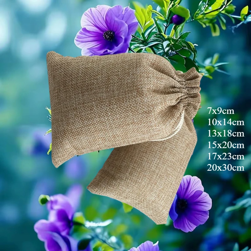 

100pcs Custom Printed Burlap Jute Bags Drawstring Pouch Gift Packaging for Party Favor Wedding Christmas Jewelry Storage Display