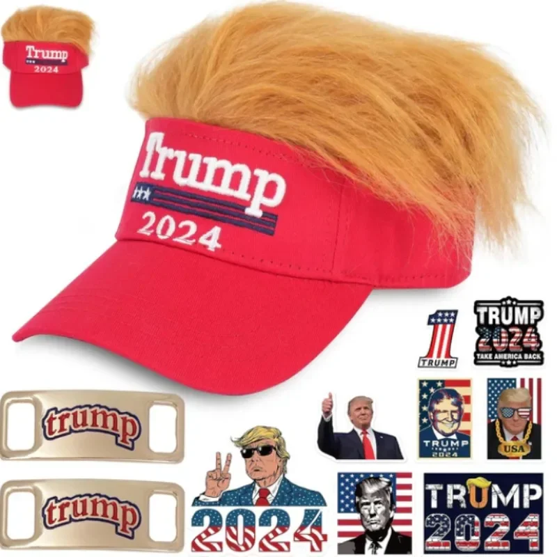 2024 New European and American Style US Election Trump Caps Yellow Hair Wig Color Blocked Baseball Hat Funny Hip Hop Hats