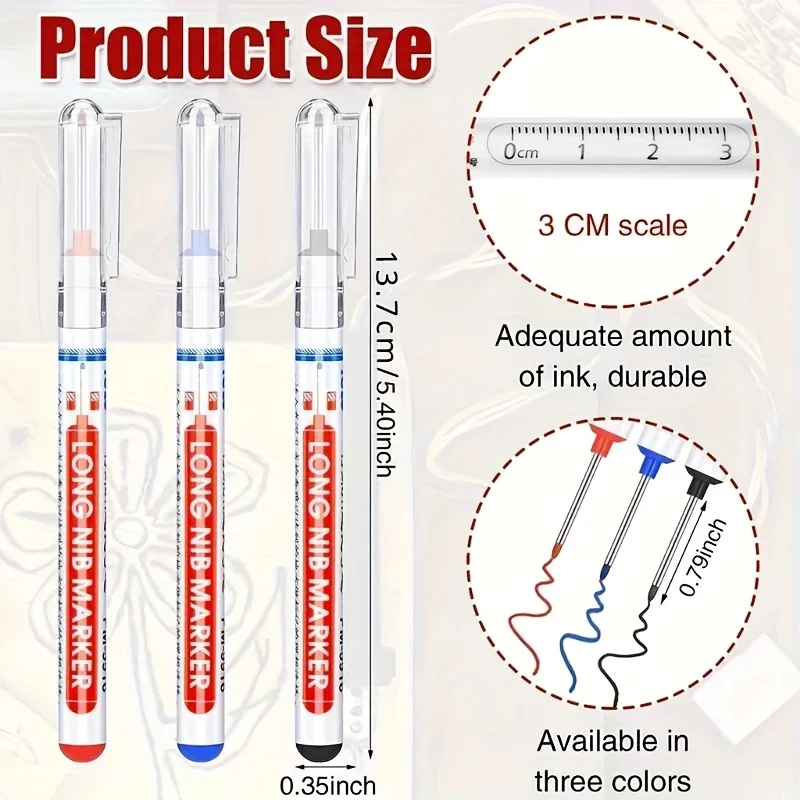 12Pcs/Set Multi-Purpose 20mm Deep Hole Long Nib Head Marker For Metal Perforating Pen Waterproof Bathroom Woodworking Decor Tool