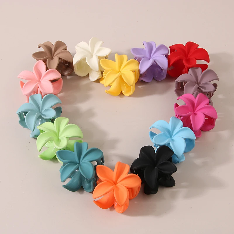 

4CM Women Plastic Barrettes Sweet And Cute Plumeria Flower Shape Hairpin Shark Clip Hair Accessories Matte Solid Color Style