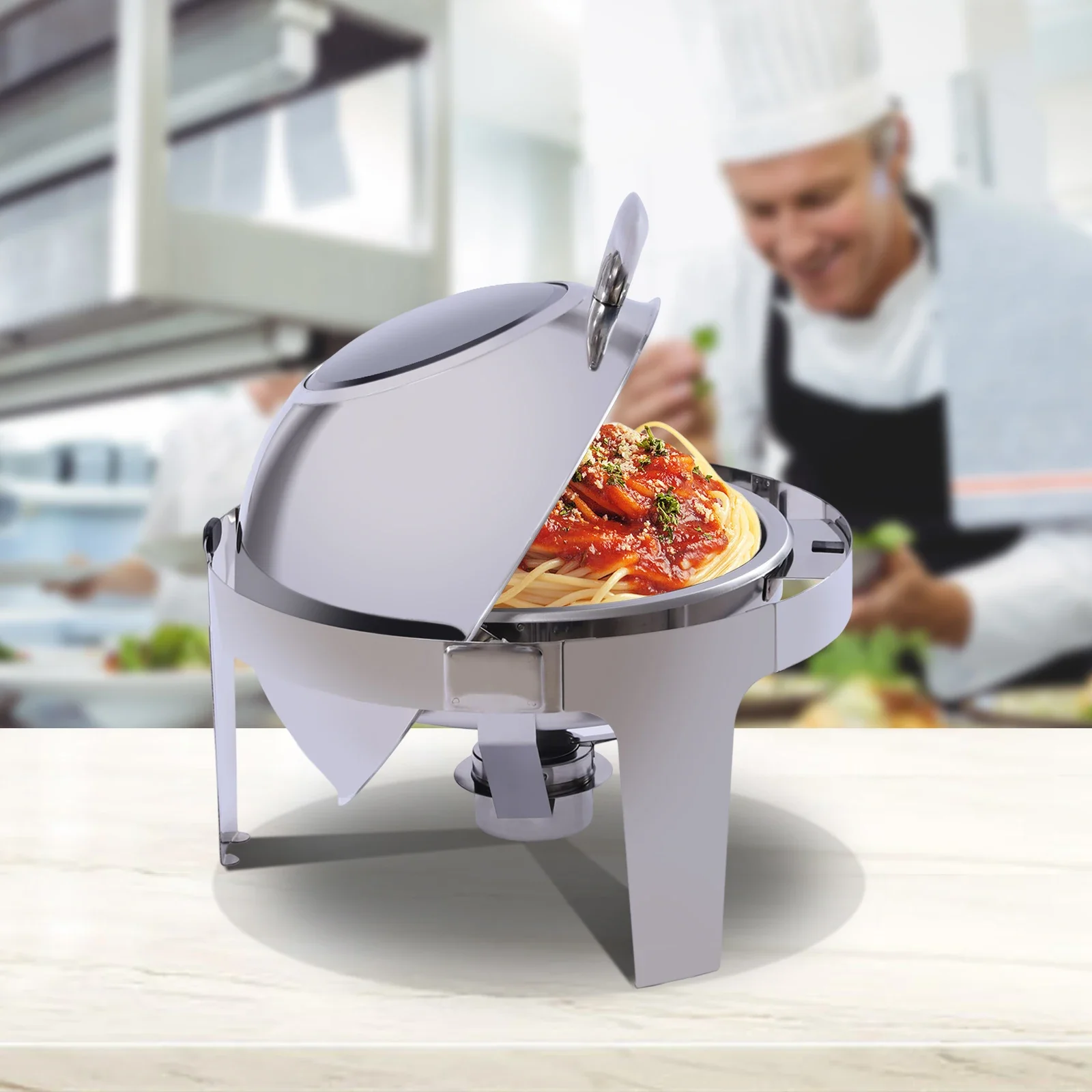 

Roll Top Electric Chafing Dish – 400W Stainless Steel Buffet Food Warmer for Events