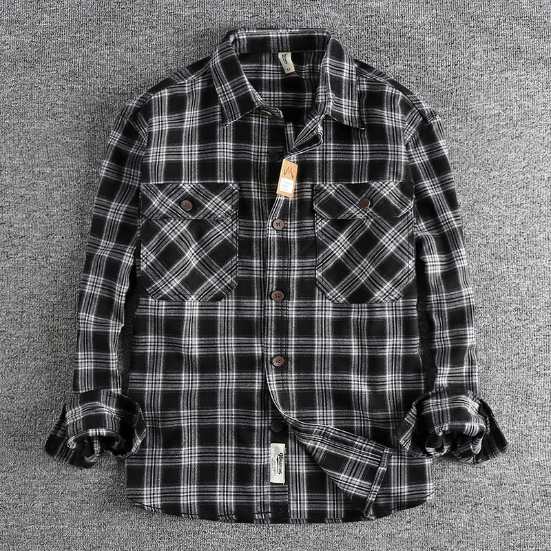 Retro Plaid Shirt Men\'s Autumn New Style Leisure All-match Youth Shirt Jacket