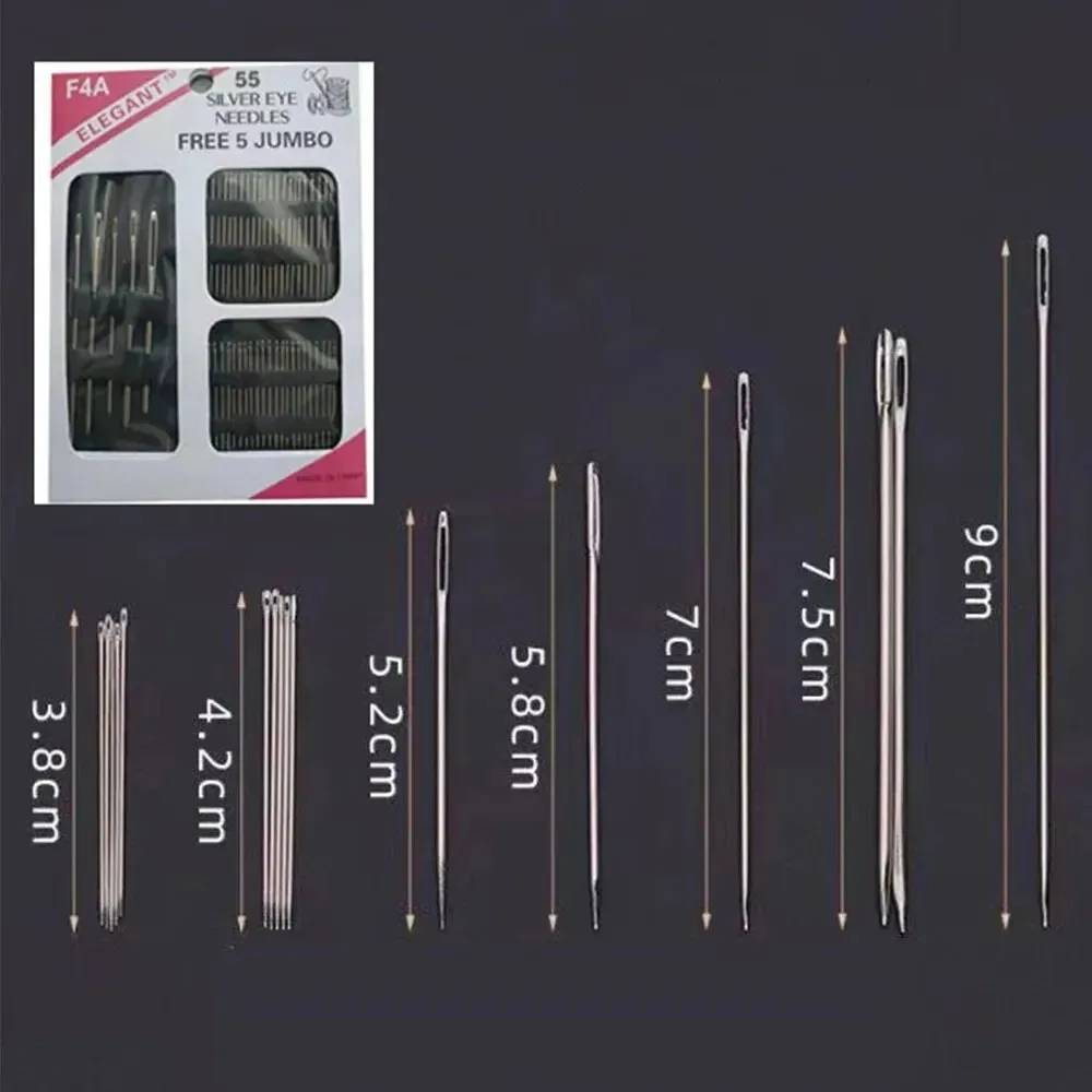 55 Pieces Stainless Steel Big Eye Hand Sewing Needles Set with Different Sizes for Sewing Needlework Embroidery Needles