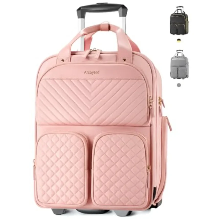 

Underseat carry-on luggage with wheels for airplane travel, soft-side polyester fabric in navy blue, lightweight design with le