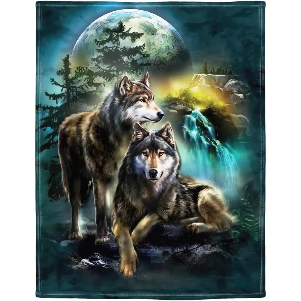 

Роскошное флисовое одеяло Green Moon Wolf 60x80 для дивана и кровати