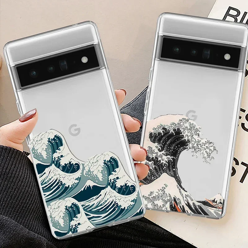 Mode große blaue Welle klare Handy hülle für Google Pixel 7 9 7pro 8 pro xl 6a 6pro 5g klare transparente Softcover Fundas Skin