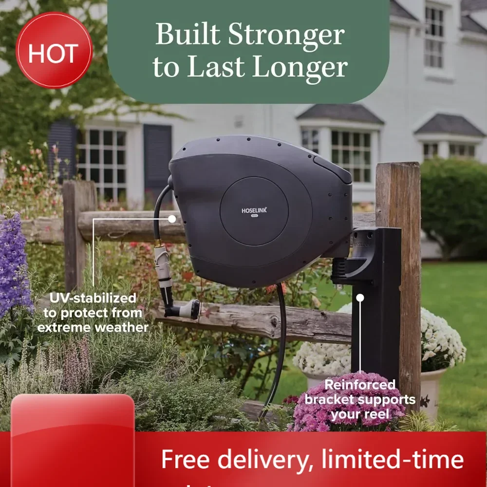 

Hot salesCharcoal 82ft Hi-Flow Automatic Retractable Hi-Flow Garden Hose Reel, 916, UV-Stabilized Kink-Free Hose, Wall Mounted C