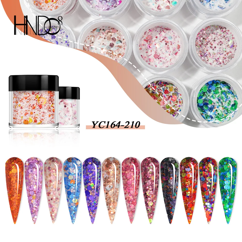 HNDO Bottle Dipping Colorful Carved Acrylic Powder Shimmer Crystal Glitter Supplies for Professional Nails Material YC Series