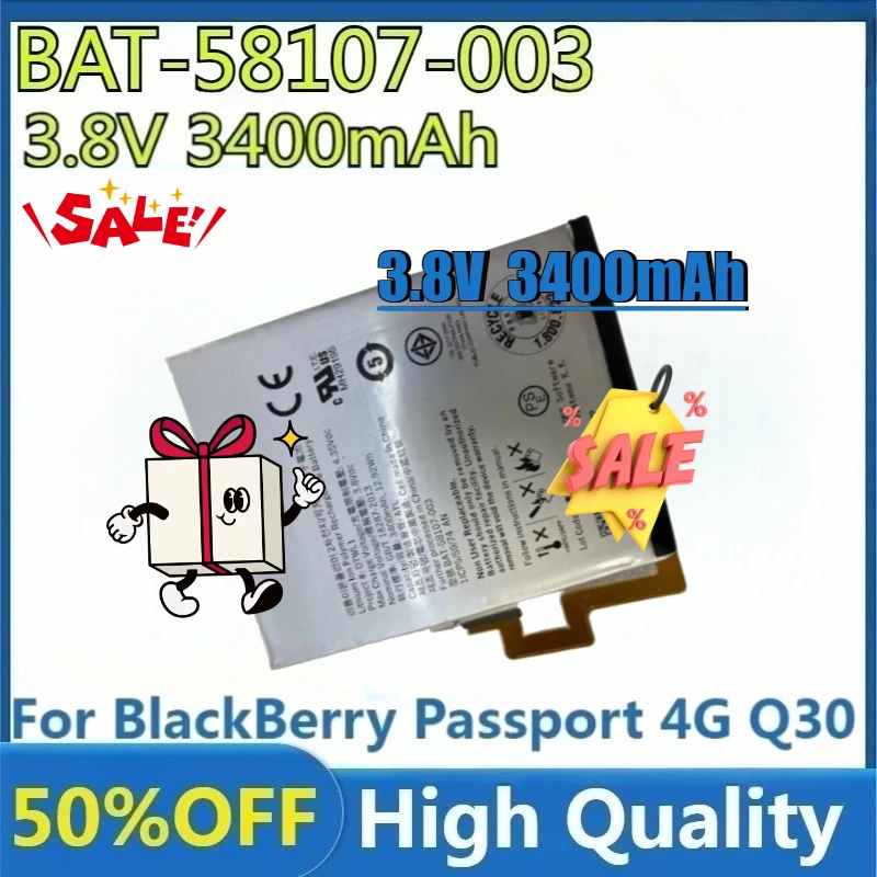 

Новый сменный аккумулятор BAT-58107-003 для BlackBerry Passport 4G Q30 SQW100-1 SQW100-3 Windermere 3400 мАч BAT-58107-003