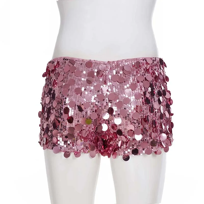 Funkelnde Pailletten Nachtclub Party Shorts Frauen Sexy Low Waist Schlank Y2K Streetwear Böden Sommer Urlaub Outfits Alle Passenden