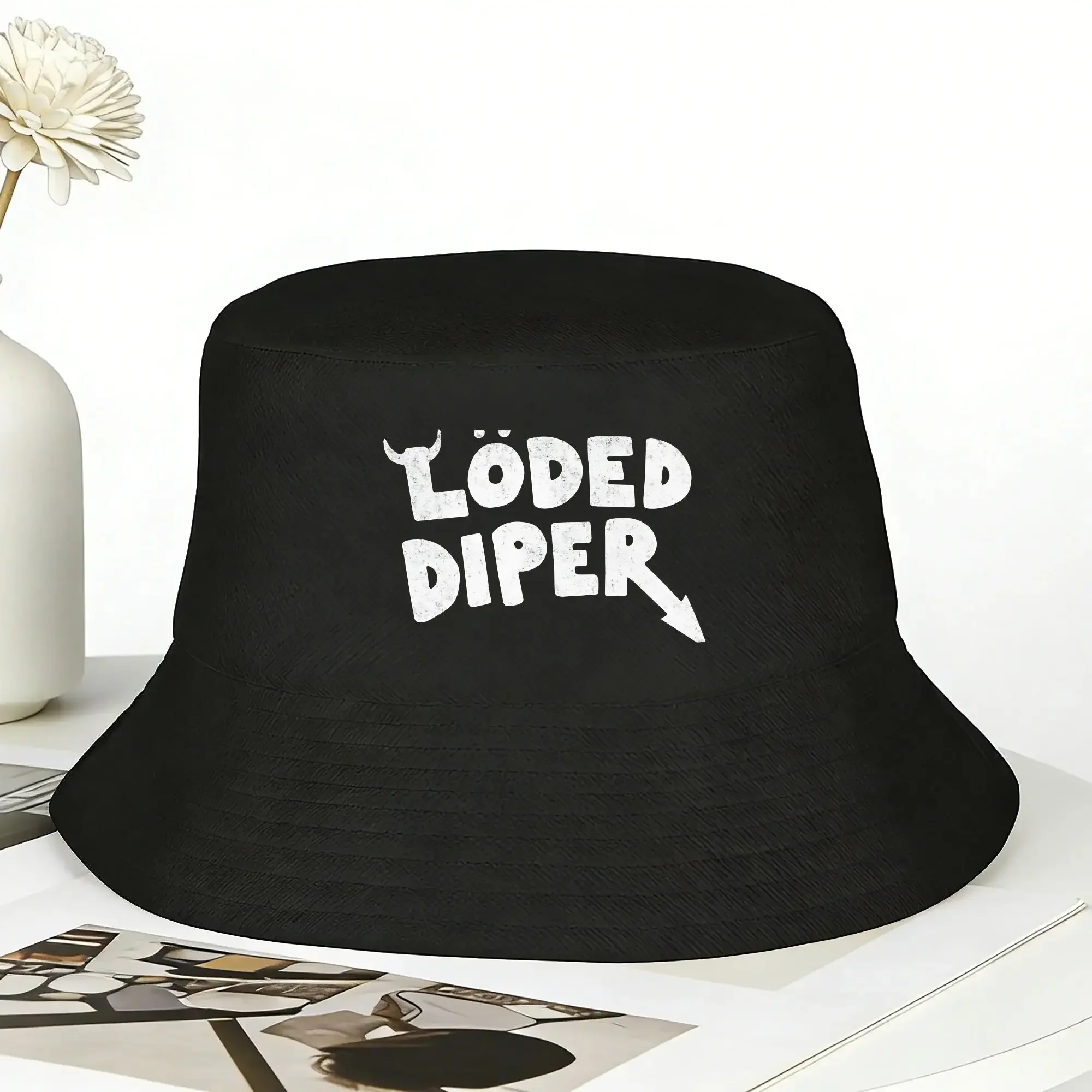 New Loded Diaper Logo Bucket Hat For Women  Fisherman Hats Casual Vacation Caps Personality Harajuku Design Sun Hats