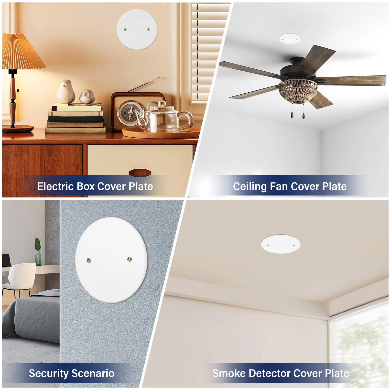 

4Pcs Ceiling Hole Cover Plate Plastic Blank Electrical Box Cap Wall Outlet Cover Plate Versatile Home Office Use