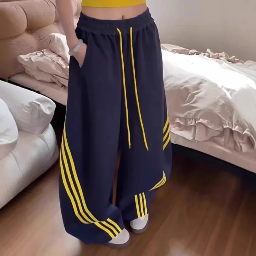 خمر واسعة الساق الرجال Sweatpants نمط غير رسمي فضفاض صالح العلامة التجارية الأمريكية ربيع الخريف السراويل النسائية العصرية