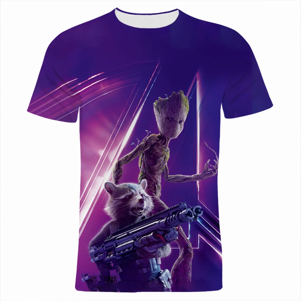 Miniso Guardians of the Galaxy t-shirt gambar kartun Anime Groot 3D T Shirt Wanita Pria pakaian atasan anak ukuran besar modis