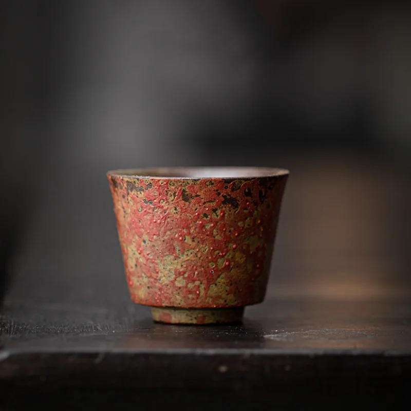 2Pcs Kiln Change Red Old Rock Mud Horseshoe Teacup Handmade Smelling Tea Cup 45ml Tea Ceremony Master Bowl