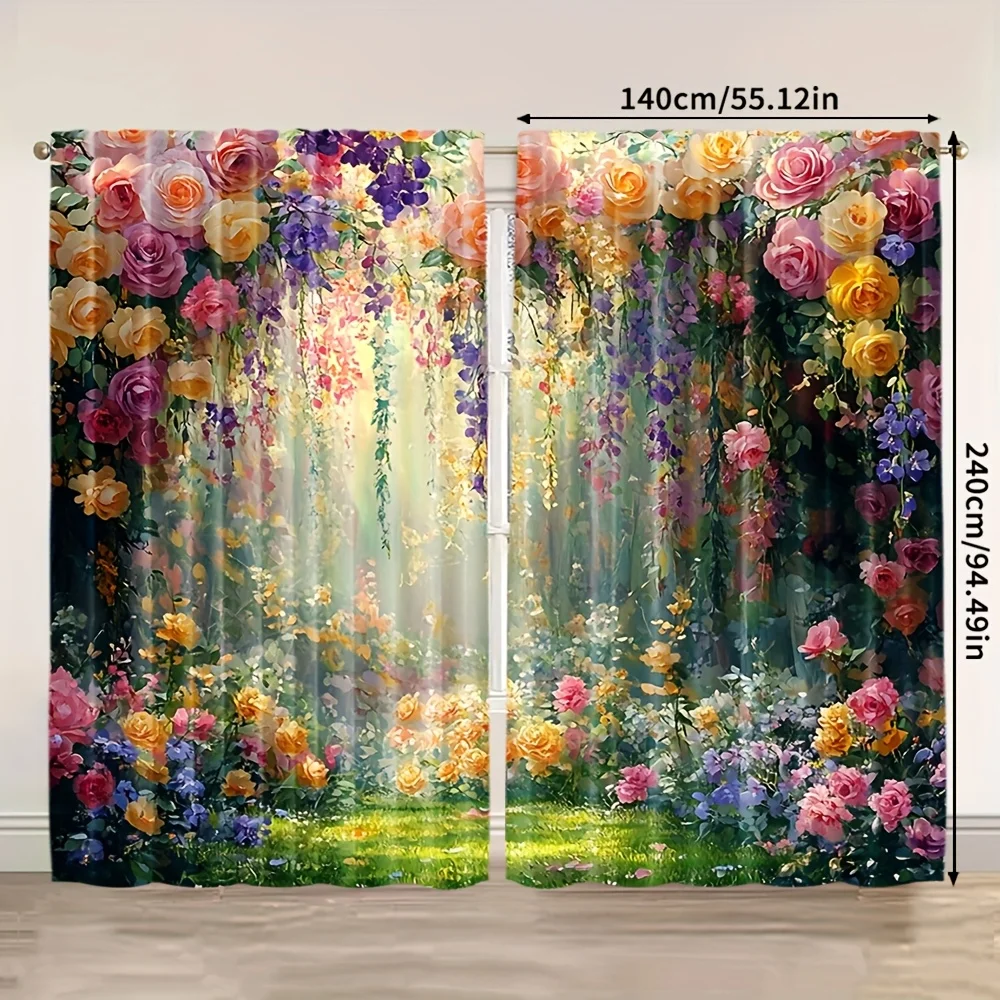 2 Panels Floral Garden Curtains Rose Wisteria Printed Drapes Polyester Living Room Bedroom Home Decor