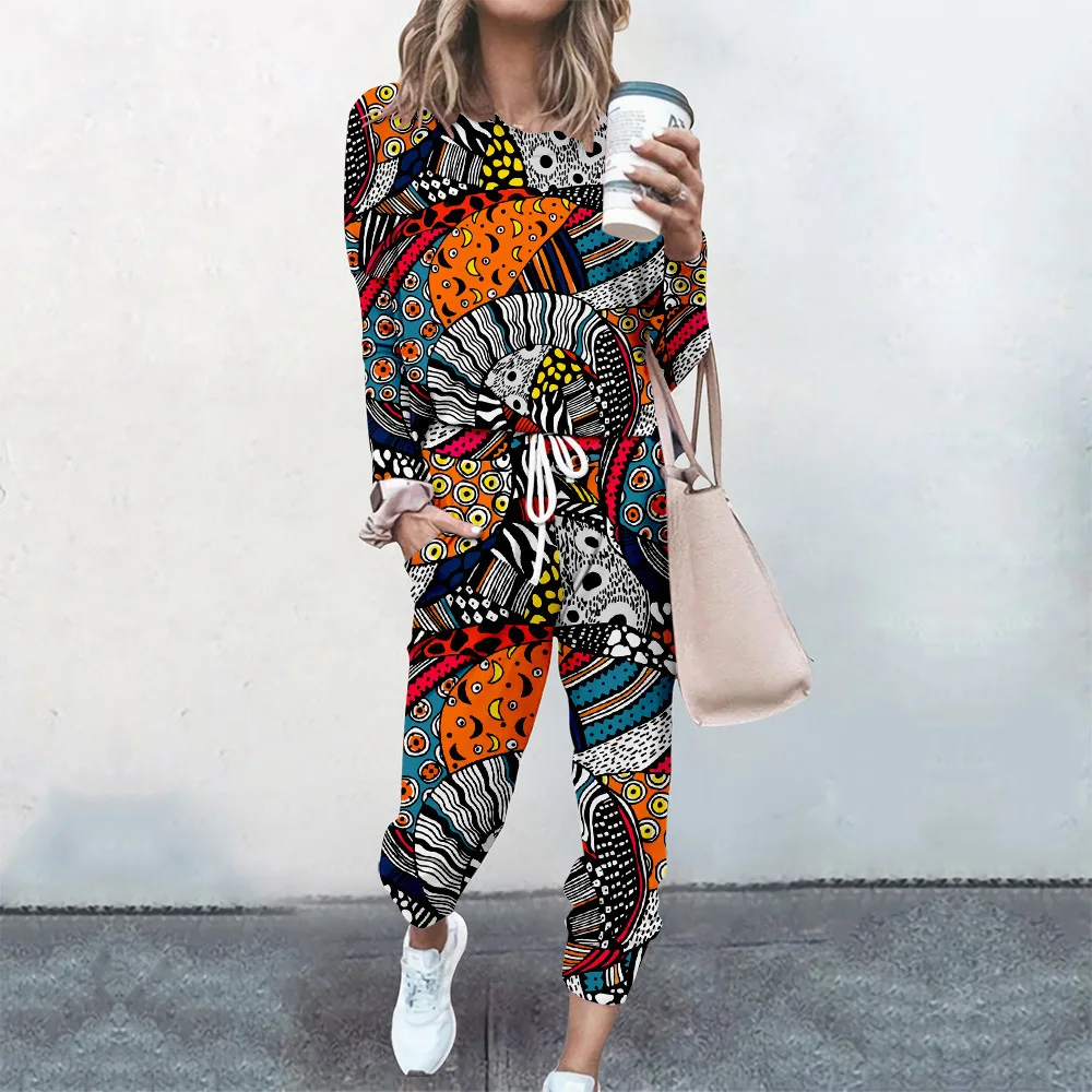 Clothing Spring Women's Long Sleeve Tracksuit Autumn Jogging Sweatpants Jogger Suit Fashion 3D Print Sweatshirt Pullover