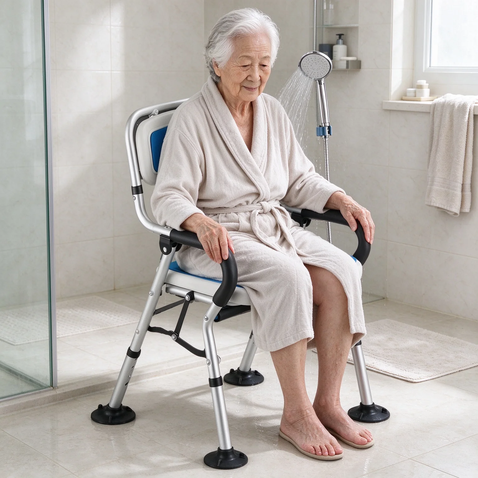 Foldable Shower Chair for Elderly Pregnant Women Portable Non-Slip Bath Seat Alloy Lightweight Adjustable Bathroom Chair