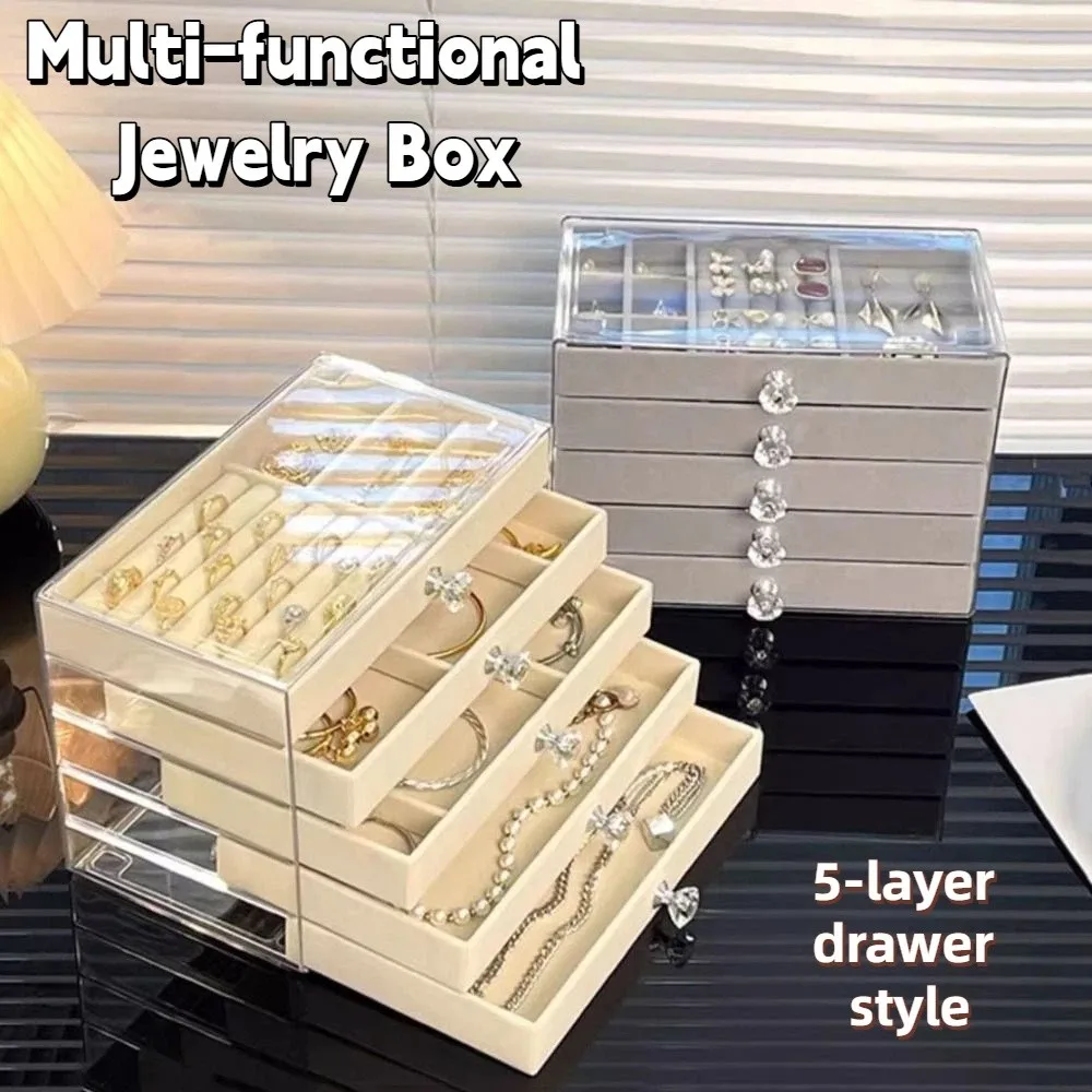 

Large Capacity Velvet Jewelry Box Transparent Earrings Necklaces Jewelry Storage Box Rings Bracelets Multi-layer