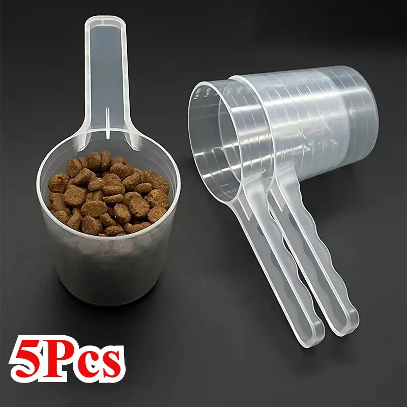 Juego de 5 Cucharas Medidoras Transparentes de 100 ml con Escala para Mascotas, Pala para Alimentar Perros y Gatos, Utensilios para Mascotas, Cuchara para Leche en Polvo y Condimentos