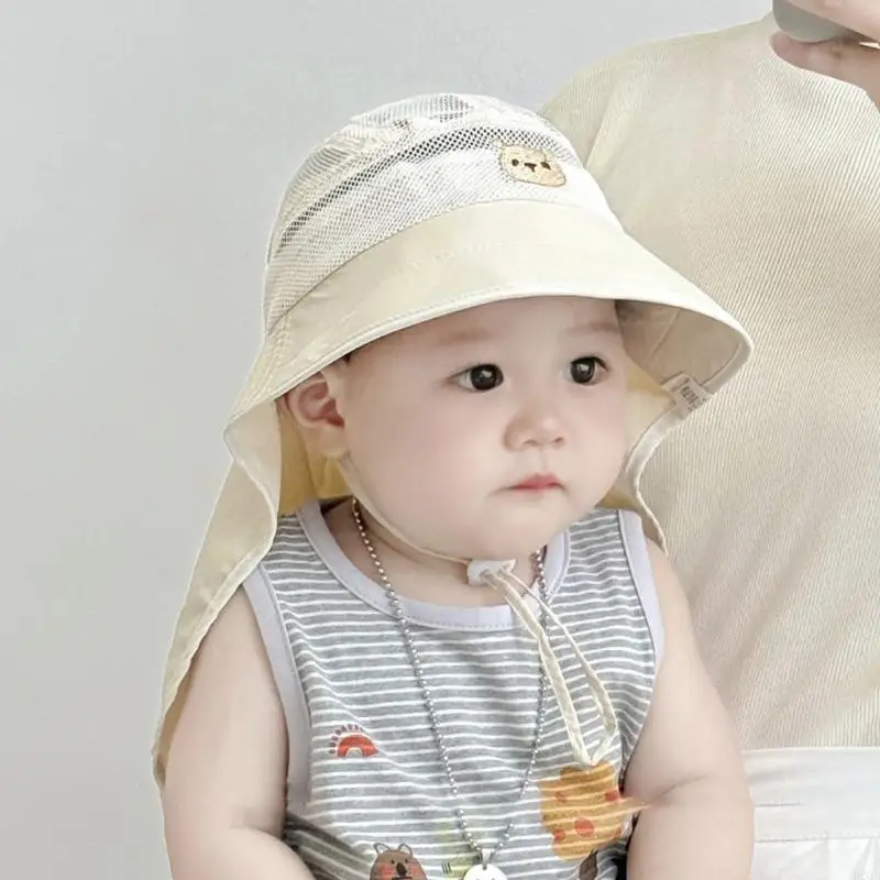 B2QD Baby Fisherman Chapeau pour extérieur chapeau seau mince avec rabat cou Soleil Panama Chapeau garçons fille Unisexe