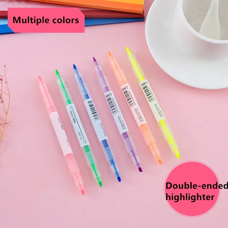 6 color highlighter Aesthetic tip Highlighter Six-color double head highlighter line marker pen