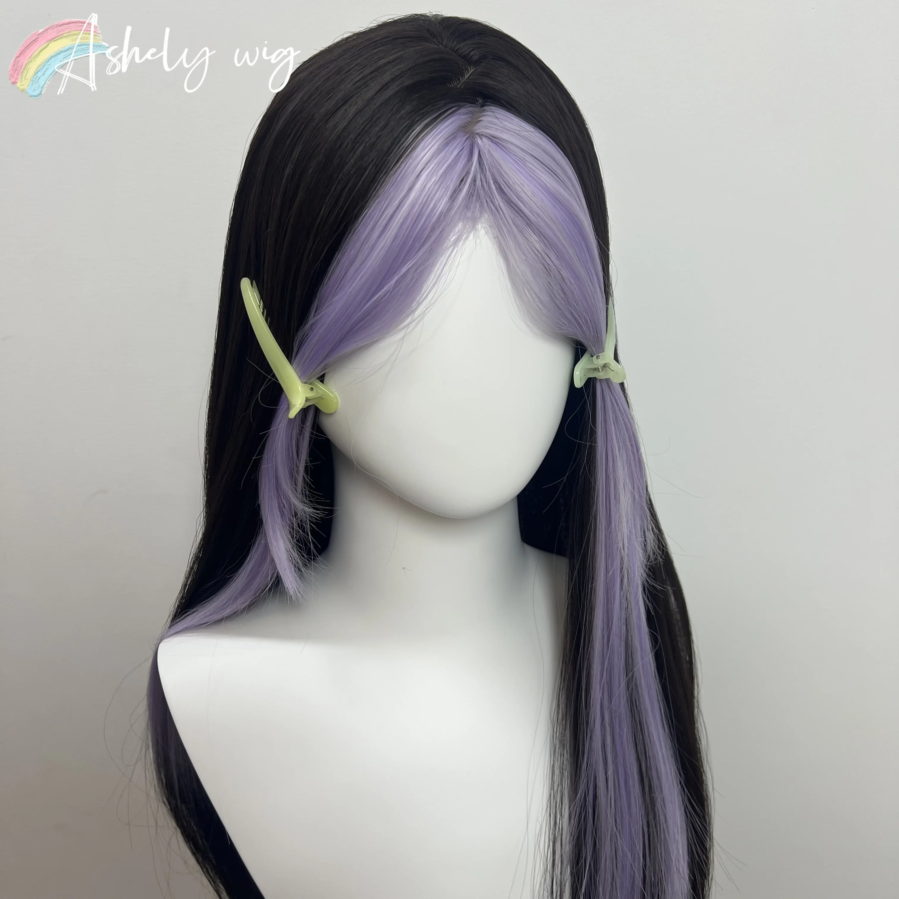 Ashely roxo destaque peruca 26 polegada longa reta lolita perucas para mulheres fibras de alta temperatura perucas sintéticas para uso diário