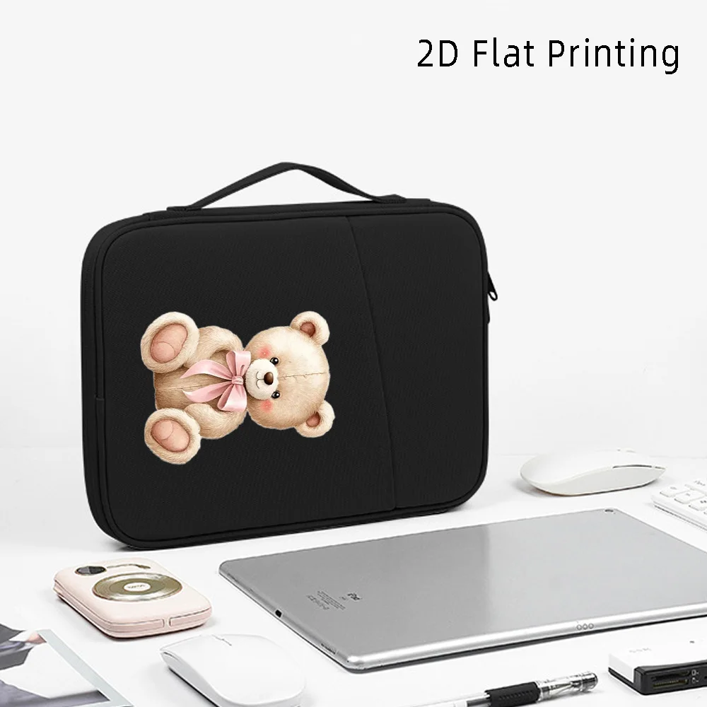 Bow Teddy Bear Cute Printed Multi Compartment Storage Anti Fall Shock-absorbing Tablet Handbag Suitable For Mainstream Tablets