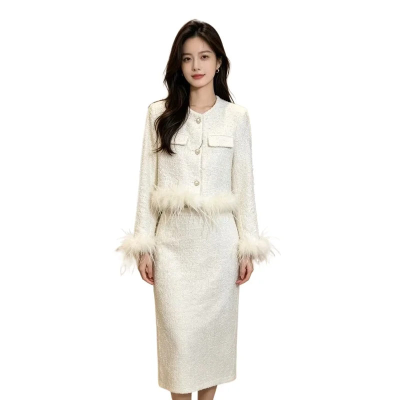 {White Moonlight} Autumn and Winter New Xiaoxiangfeng Temperament Suit, Light and Mature Style, Foreign Style and Thin Commuter