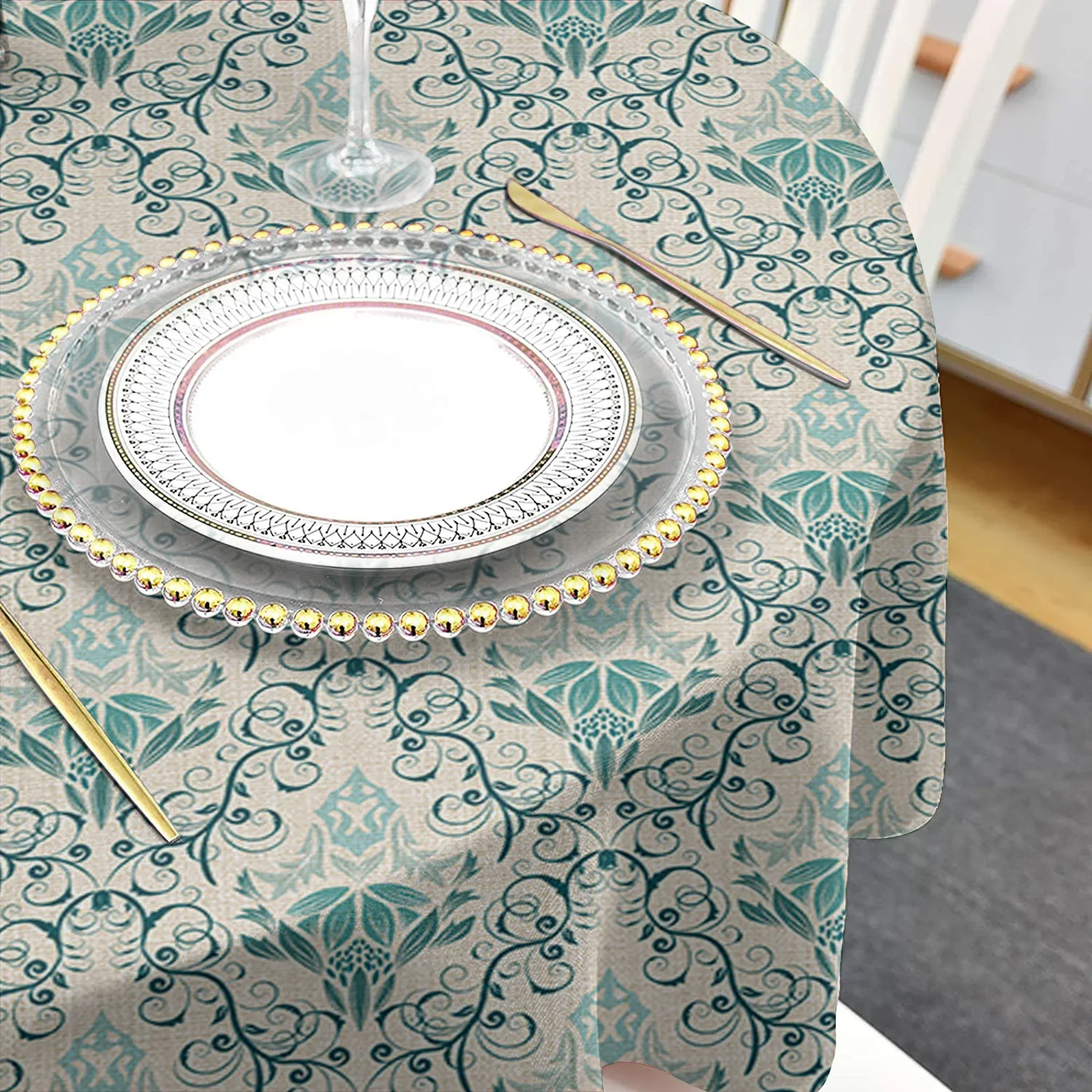 Pattern Baroque Retro Waterproof Tablecloth Tea Table Decoration Round Table Cover for Kitchen Wedding Party Home Dining Room