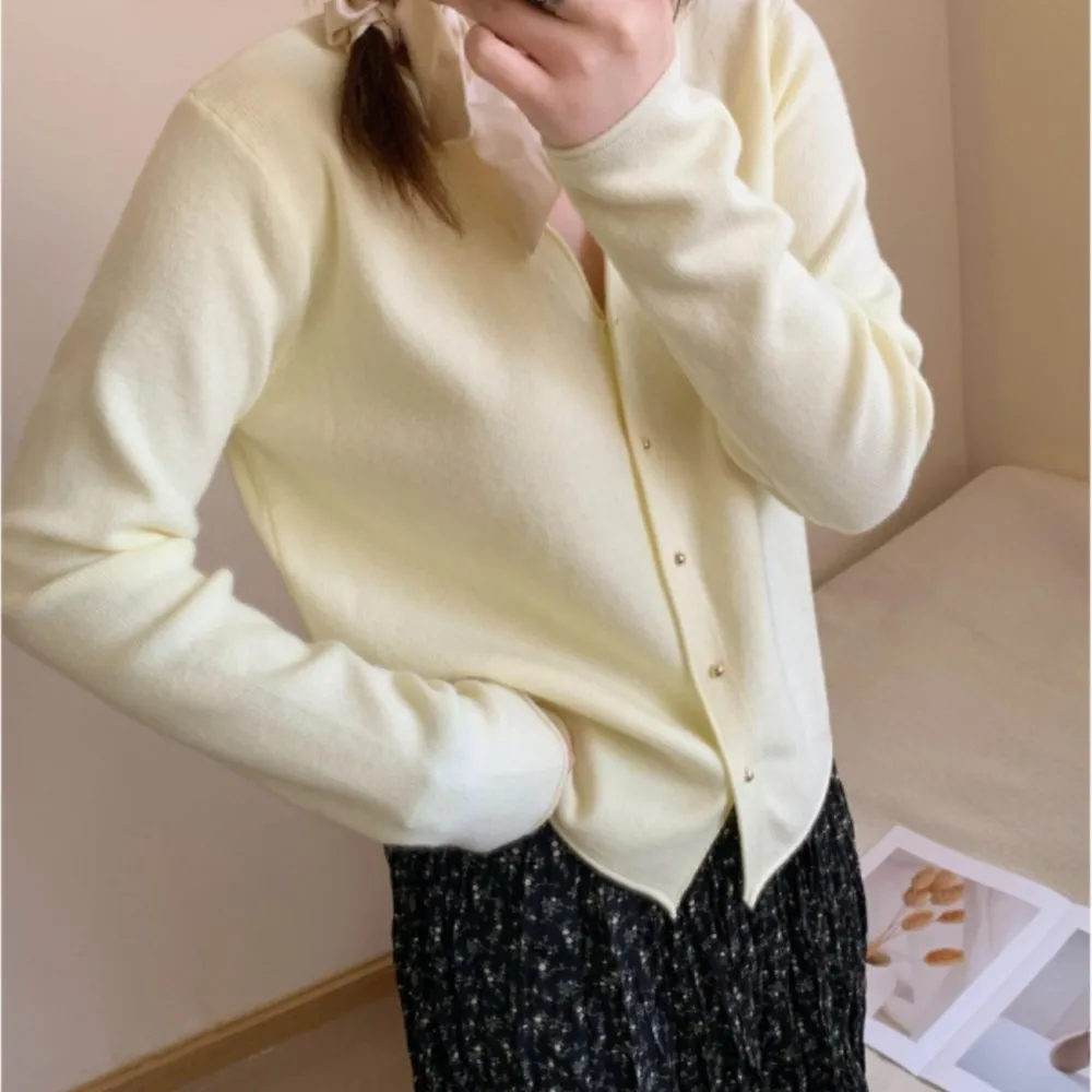 Cardigan tricoté pour Femmes, col en v, pull fin, haut ample, tendance, tout-assorti, tempérament, Style Simple, vêtements décontractés