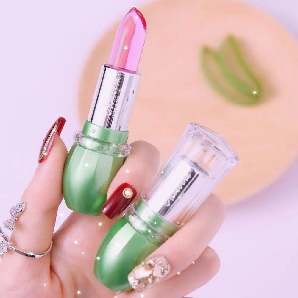 Jelly Color Changing Lipstick Moisturizing Aloe Vera Lipstick Lasting Nutritious Lip Balm Temperature Color Change Lip Gloss