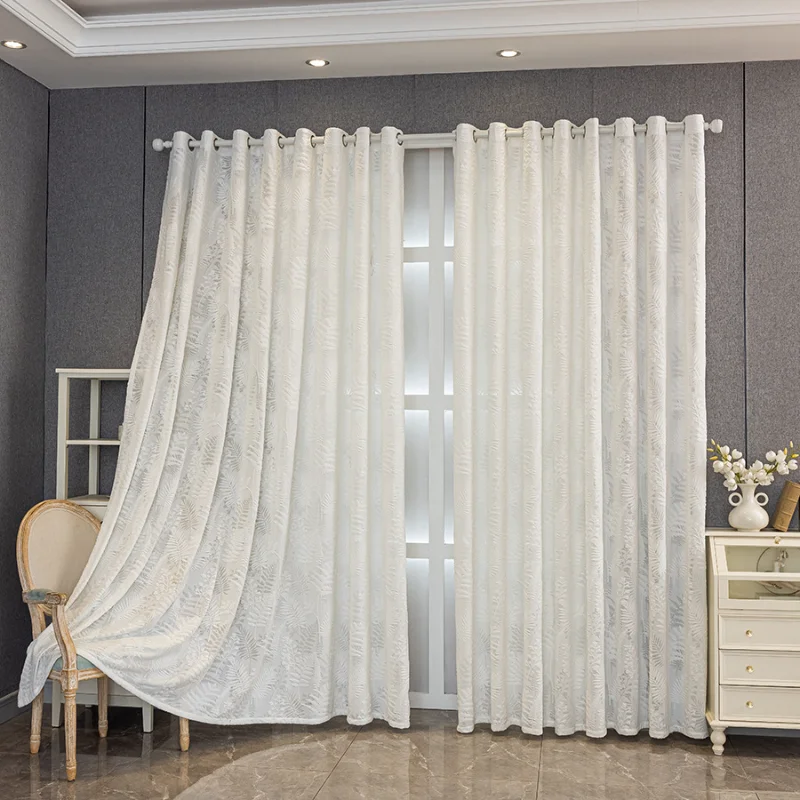 Jacquard Relief Transparent Curtains for Modern Minimalist Living Room, Bedroom and Balcony. White Color