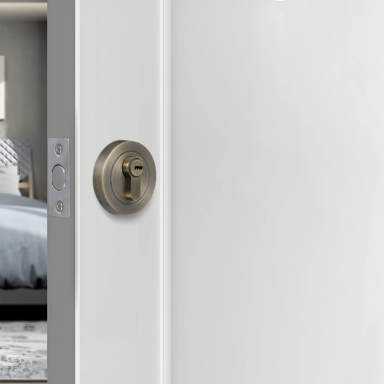 Deurslot met enkele cilinder nachtschoot, zinklegering, sleutel voor toegang tot de slaapkamer, veiligheidsgrendelslot met glad oppervlak