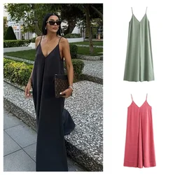 PB&ZA 2024 Summer New Women's Fashionable temperament, casual and versatile, flowing midi suspender dress