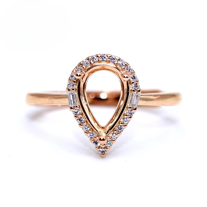 S925 Sterling Silver Teardrop Pear-Shaped Ring Setting, Suitable for 4×6mm to 8×12mm Stones, Fine Craft DIY Jewelry Making Blank