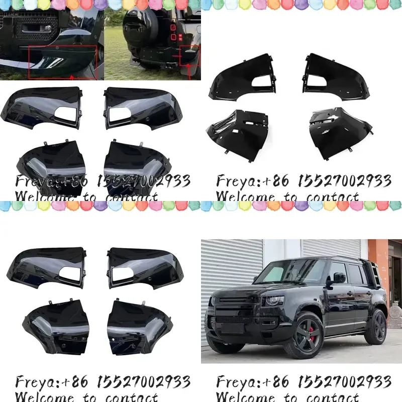 For New Defender L663 2020-25 Front+Rear Bumper Side Spoiler Corner Cover Gloss Black Splitter Protector
