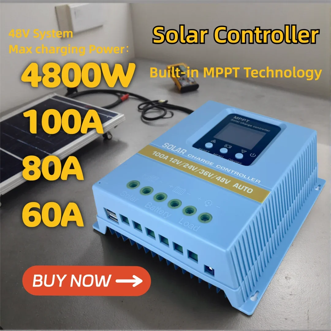 Solarladeregler 100A 4800W MPPT 80A/60A 12V-48V Auto Dual USB 7 Modi LCD Verbesserte Kühlung für Blei-Säure/LiFePO4