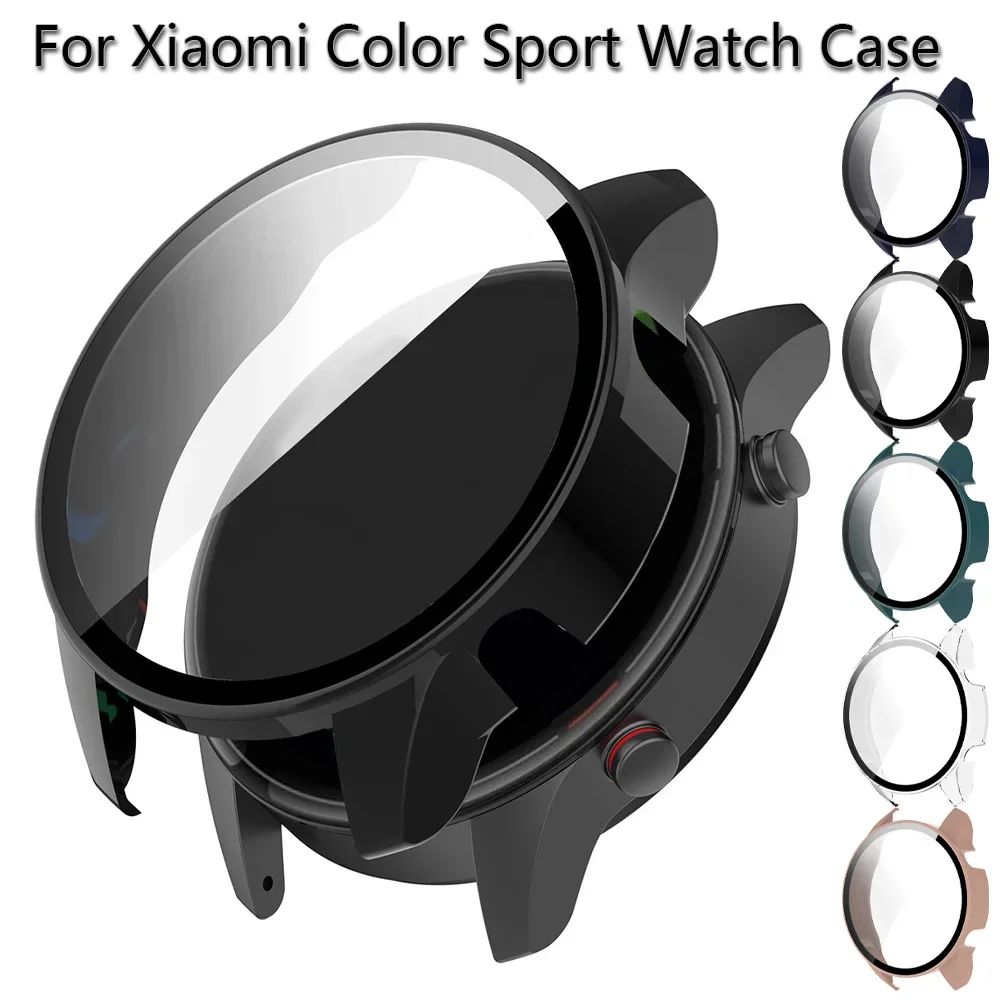 Full PC Protective Case For Xiaomi MI Watch Color Sport Global Version Screen Protector Cases Cover + Tempered Glass Film Clear