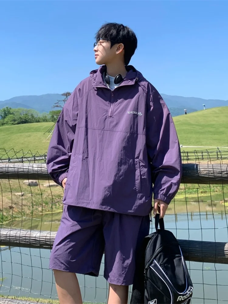 

Мужской летний тонкий быстросохнущий дышащий комплект одежды с защитой от УФ-излучения, из ледяного шелка, с длинными рукавами, на молнии, свободного кроя, модный