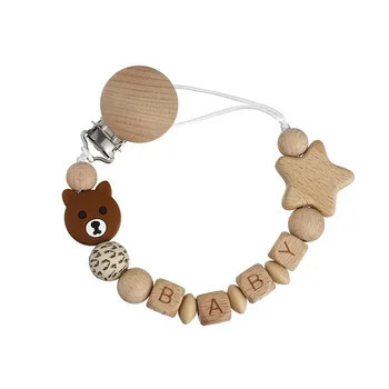 Benutzerdefinierte personalisierte Name Schnuller Clips Ketten Holz Silikon Perlen Neugeborenen Schnuller Nippel Halter Kette Zahnen Spielzeug Kauen Geschenk