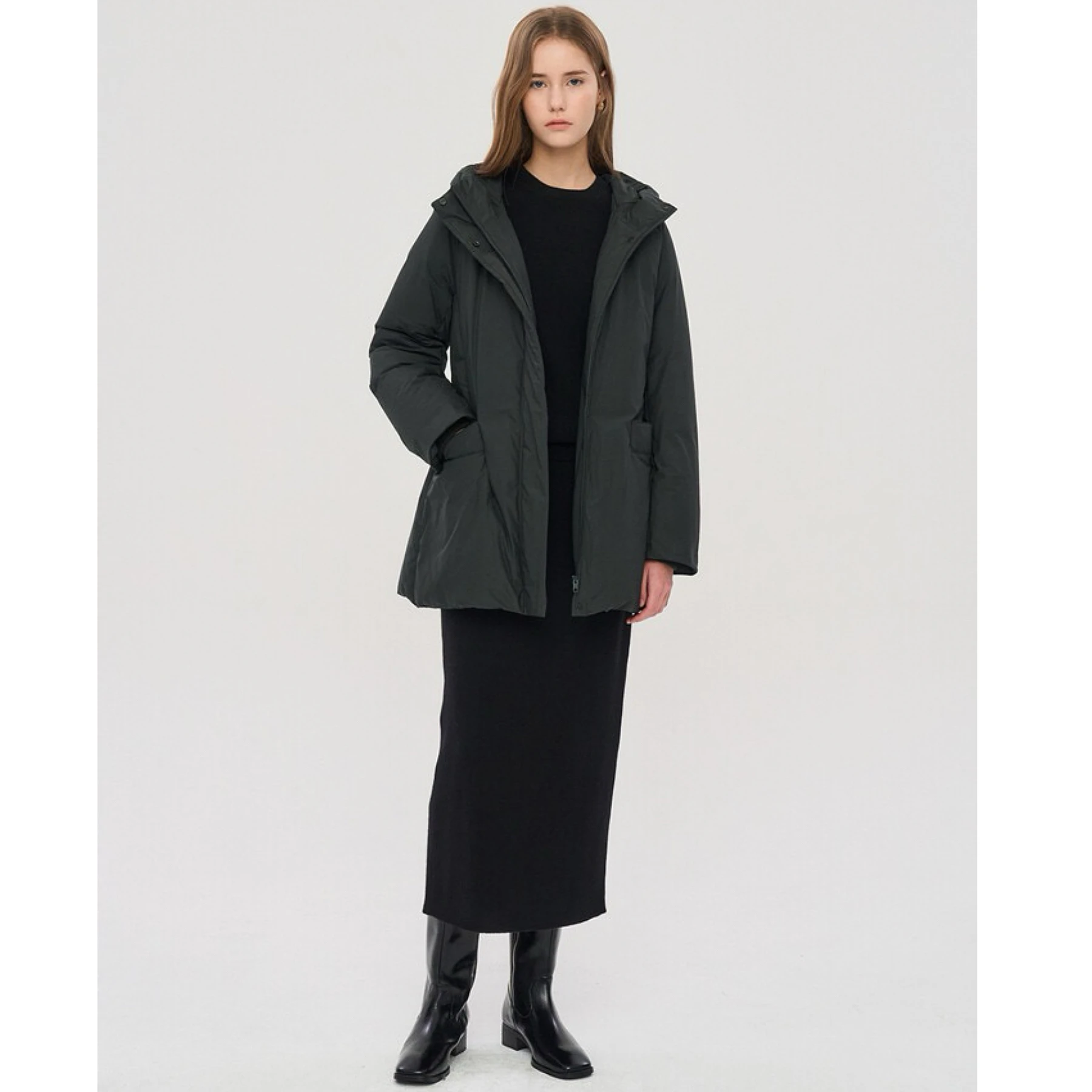 Casual citroenkaas halflange capuchonjas met riem Eenvoudig woon-werkverkeer Sle Ganzendonsjas voor dames Rechte snit Lange Sve