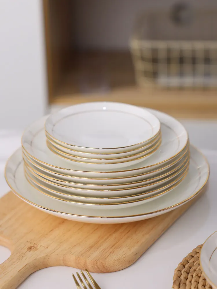 

Gold Rimmed Cerc Plate Deep Di Bone China round ape Microwave Se Cooking Plate Pure White Soup Plate Dinner Plate